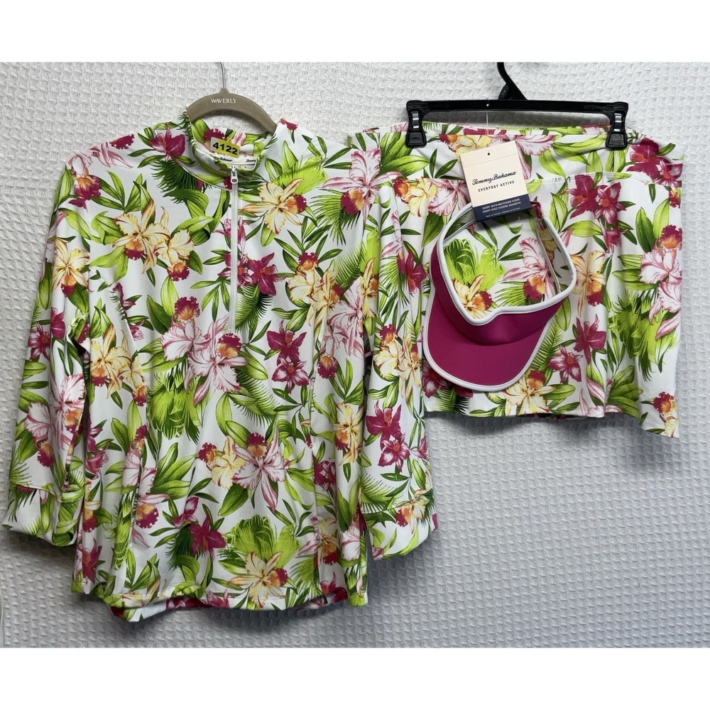 TOMMY BAHAMA ACTIVEWEAR 3 PC SET UPF 50+ Jacket Skort Visor Multi Floral Size XL